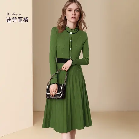 迪菲丽格轻奢大牌高级感针织连衣裙女2024新款春季收腰显瘦毛衣裙图片