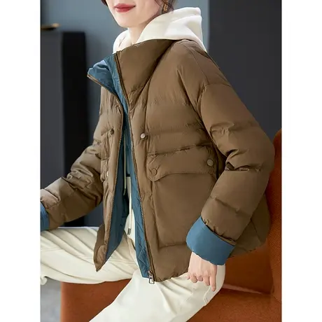宝诗黎纯色宽松立领美拉德保暖短外套2023冬季新款90白鸭绒羽绒服图片