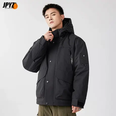 男士羽绒服冬季2024年新款黑色工装男生潮牌宽松大码加肥痞帅外套商品大图