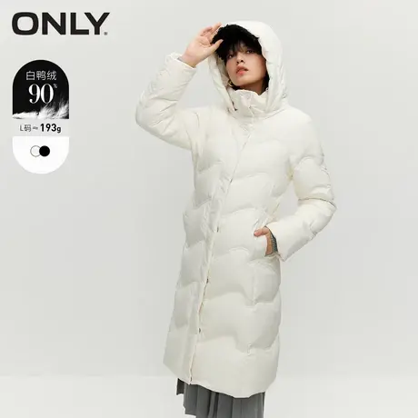 ONLY奥莱2023冬季新款90白鸭绒宽松波浪纹长款羽绒服女商品大图