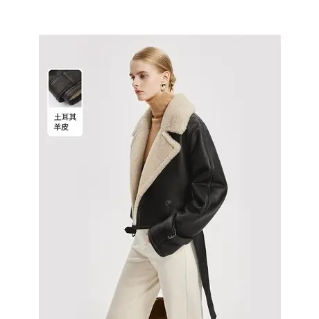 【意大利设计】朗姿土耳其羊皮夹克2023冬新款皮草外套女图片