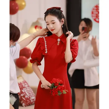 订婚改良旗袍敬酒服新娘小个子日常回门服平时可穿便装高级感夏季商品大图