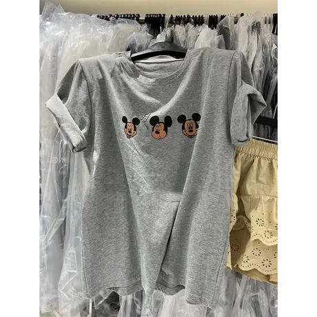 韩国东大门2024夏季新款减龄卡通印花圆领宽松百搭垫肩短袖T恤女图片