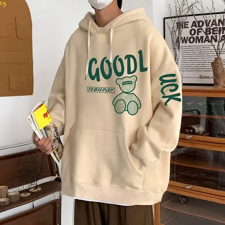 春秋季新款美式复古潮牌宽松连帽卫衣男oversize大码上衣帽衫外套商品大图