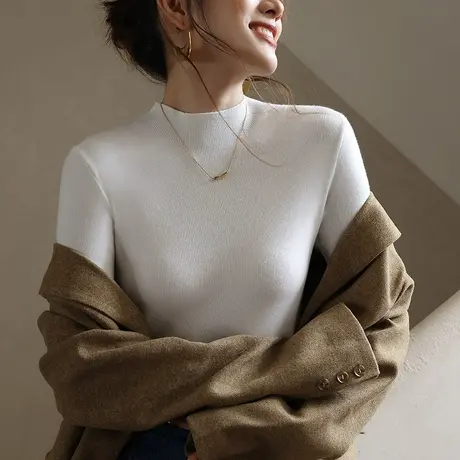 半高领打底衫女内搭2024新款秋冬季白色t恤修身百搭针织长袖上衣图片