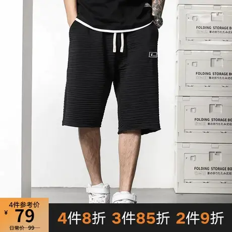 GxxH潮牌大码男装夏季潮流百搭美式直筒舒适冰丝速干薄款五分裤商品大图