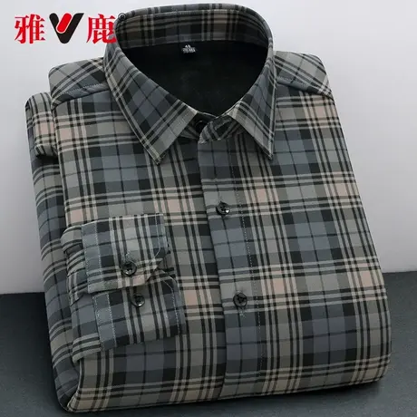 雅鹿2022秋冬新款男士衬衫中年爸爸装长袖蓝色格子加厚保暖衬衣男商品大图