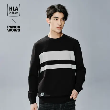 HLA海澜之家panda wowo熊猫长袖针织衫2023秋冬新款圆领毛衣男图片