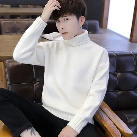 加绒高领男士毛衣韩版宽松长领针织衫潮流情侣加厚保暖打底线衣服商品大图