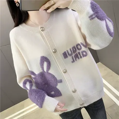 早春小清新毛衣开衫女宽松春秋外搭韩版慵懒风针织衫短外套女上衣商品大图