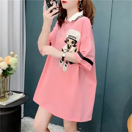 设计感Polo领短袖T恤女2023新款夏季宽松洋气减龄网红中长款上衣图片