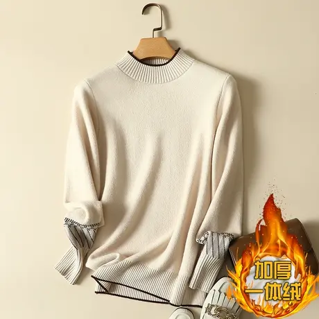 一体绒半高领毛衣女2022年新款加绒加厚打底衫女秋冬内搭针织上衣图片