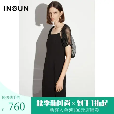 恩裳COVER2023夏装新款定制麻纱料公主缝收腰挺括一字领吊带裙子图片