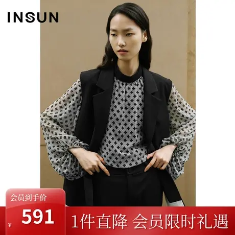 恩裳COVER2023年早春新款时尚经典斜纹面料拼接宽松廓形羊毛马甲图片