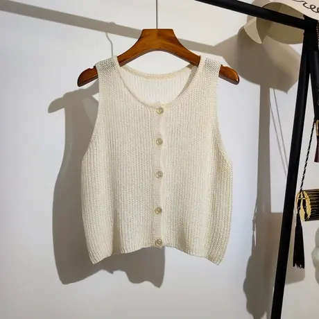 镂空针织吊带背心女夏季新款设计感小众休闲打底内搭无袖上衣外穿商品大图