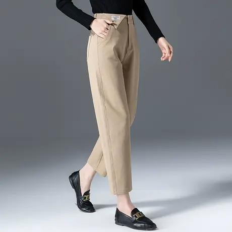 卡其色裤子女春秋2023新款女裤春季老爹裤宽松休闲九分萝卜哈伦裤图片