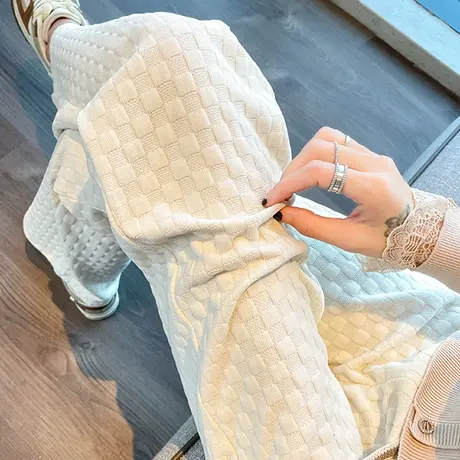 棋盘格阔腿裤女2023年春秋新款高腰直筒宽松显瘦复古休闲微喇裤潮商品大图