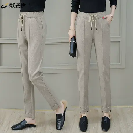 毛呢哈伦裤女萝卜秋冬季直筒显瘦休闲老爹裤子秋冬宽松小脚烟管裤图片