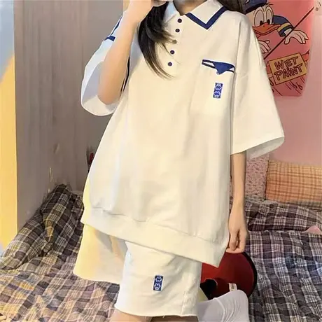 网红炸街运动服套装女夏季薄款宽松韩版短袖短裤小个子休闲两件套商品大图