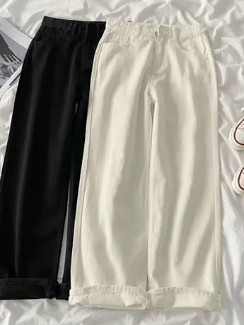 薄款小个子港风高腰牛仔裤女2023年春秋韩版显瘦高腰阔腿休闲直筒图片