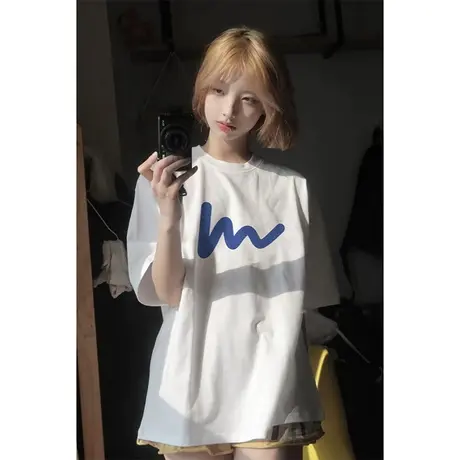 纯棉设计感oversize短袖t恤女夏季新款小众宽松半袖休闲百搭上衣商品大图