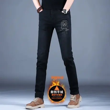 奢侈品牌烫钻牛仔裤男款黑色欧美裤子百搭2023新款弹力修身小脚裤商品大图