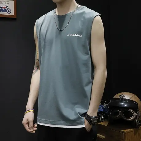 纯棉篮球背心男宽松坎肩男士无袖短袖运动健身ins潮牌大码夏季t恤图片