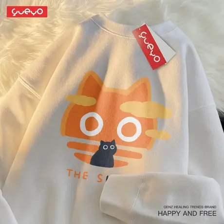 悦游 Moon&Sun黑猫 宽松无帽情侣卫衣夕阳月亮原创小众趣味ins商品大图