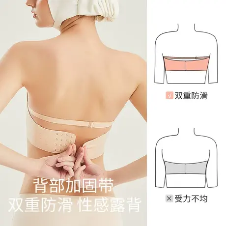 女聚拢防滑无肩带大胸显小薄款文胸夏季无钢圈无痕细肩带美背内衣图片