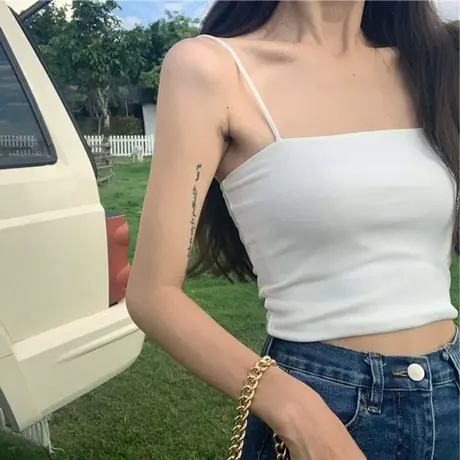 抹胸小吊带背心女夏季冰丝短款性感无袖外穿上衣内搭打底衫黑色潮商品大图