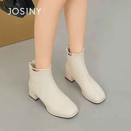 Josiny/卓诗尼短筒靴女2023秋季新款厚底粗跟短靴法式切尔西靴女图片