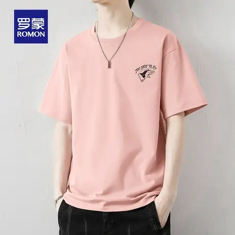 罗蒙男士纯棉短袖T恤夏季薄款印花圆领冰丝男装上衣服休闲大码体t图片
