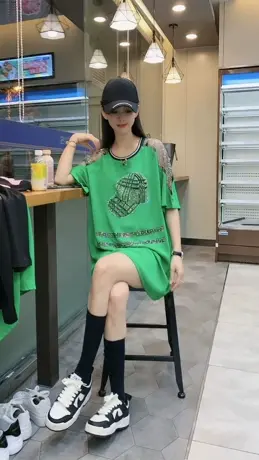 重工烫钻露肩短袖t恤女中长款夏季宽松印花镂空雪纺衫上衣欧洲站商品大图