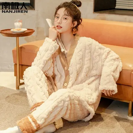 珊瑚绒睡衣女款冬季法兰绒加绒加厚女士冬天日式家居服套装秋冬款商品大图