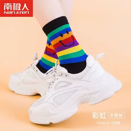 袜子女中筒袜春秋长筒秋冬薄款黑色彩虹运动网红款长袜高筒ins潮图片