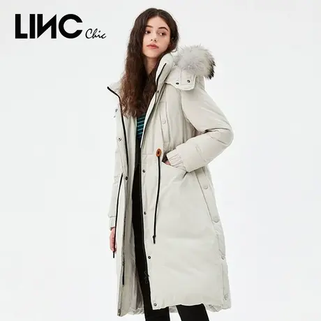 LINC金羽杰羽绒服女2023冬新款反季A型中长款连帽毛领派克服女款商品大图