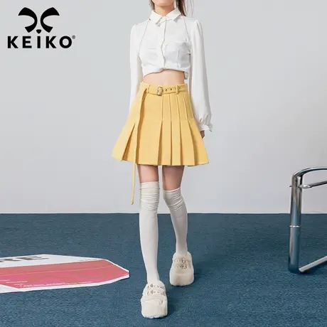 KEIKO 百褶裙半身裙2023秋季不对称设计高腰系带显瘦a字裙短裙图片