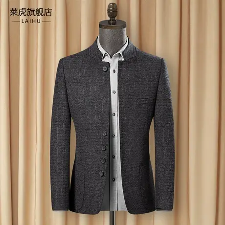 中山装男士青年修身中国风休闲帅气小西服中华立领呢子西装外套男商品大图