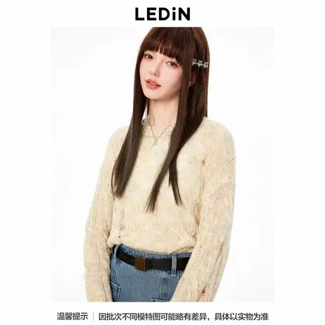 【商场同款】乐町圆领绞花罩衫针织套衫秋季新款上衣C1EEE3302图片