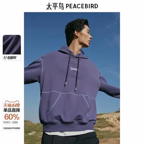 太平鸟男装 休闲卫衣2025春季新款美式刺绣重磅卫衣男士连帽卫衣图片
