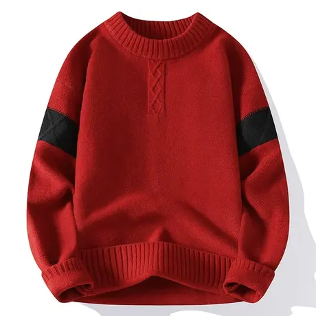 男士秋冬季新款红色宽松针织打底衫青少年学生潮流加厚麻花毛衣商品大图