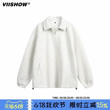 VIISHOW美式复古POLO领设计感卫衣男女春季潮牌情侣宽松套头上衣商品大图
