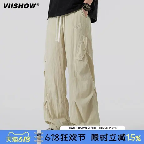 VIISHOW美式街头褶皱设计运动裤男潮牌宽松工装长裤透气休闲裤薄商品大图
