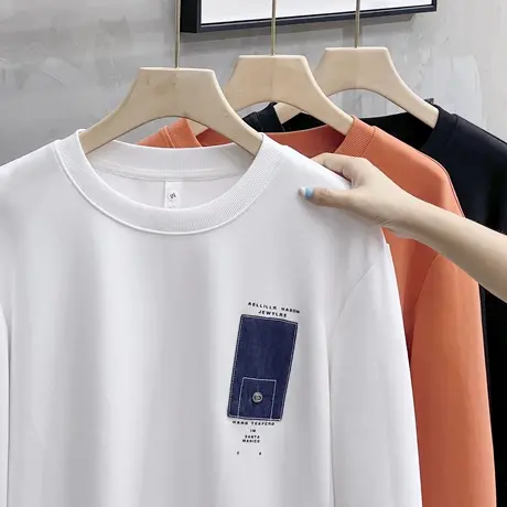 日系休闲男士套头卫衣春秋季2023新款圆领长袖T恤宽松休闲打底衫商品大图