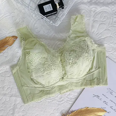 奥维丝丽内衣女大胸显小薄款无钢圈上托收副乳调整型蕾丝文胸夏季商品大图
