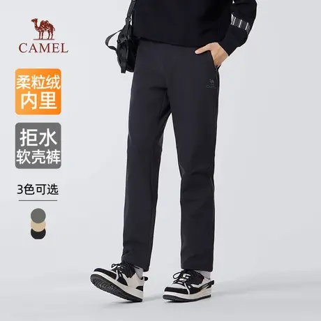 骆驼男装软壳休闲裤男2025新款冬季加绒保暖防泼水黑色休闲长裤子商品大图