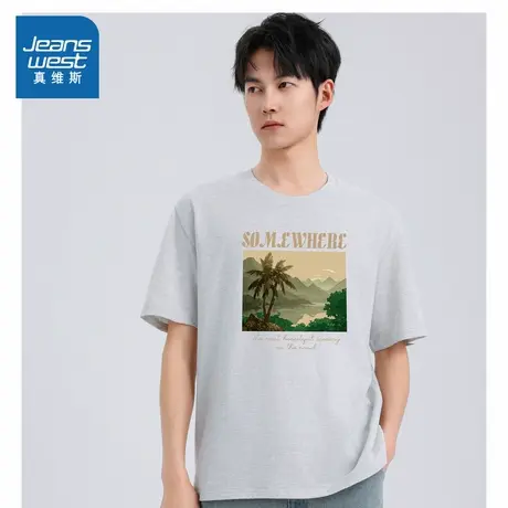 TM真维斯男女同款2025春季新款 时尚风景休闲印花情侣装短袖T恤衫商品大图