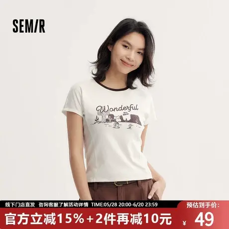 森马史努比系列短袖T恤女短款紧身撞色复古风夏季小个子印花上衣图片