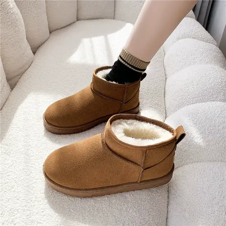 雪地靴女皮毛一体周冬雨同款mini短靴2023新款冬加绒加厚保暖棉鞋商品大图