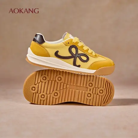 奥康 女鞋2025秋季黄色德训鞋女复古休闲百搭运动板鞋门店发货商品大图